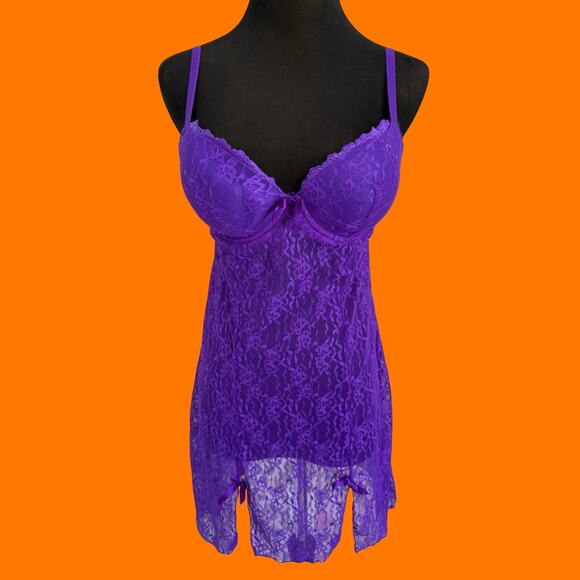00's vintage purple lace y2k bustier babydoll slip dress 34C - Picture 5 of 10